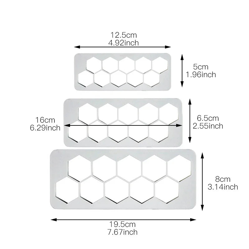 Hexagonal plastic cutters, 3 pieces 